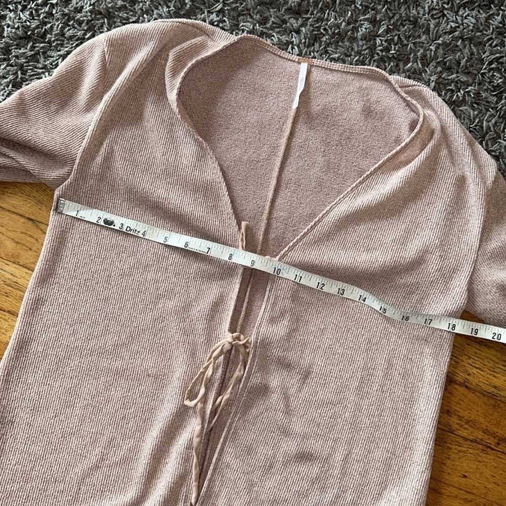 Free People Double Tie Front Rib Knit Long Sleeve Top Size Small in Taupe Cream - Picture 6 of 13